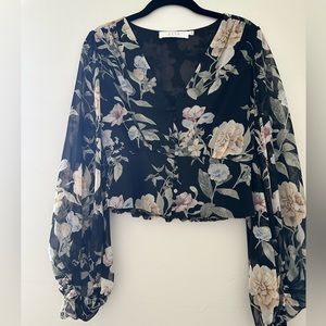 ASTR the label | cropped peplum sleeve top